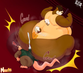 anthro belly big_butt bodily_fluids brown_body brown_hair butt butt_slam clothing cum cum_in_clothing cum_inside cum_through cum_through_clothing duo ejaculation erection erection_under_clothing facesitting fighting_ring genital_fluids grin hair huge_butt hyper hyper_butt larger_on_top looking_back male male/male musk obese obese_anthro obese_male on_top overweight overweight_anthro overweight_male sitting_on_another size_difference smaller_on_bottom smile spandex sweat sweaty_butt thick_thighs tight_clothing wet wet_clothing wide_hips wrestling wrestling_singlet meganemausu cinna_(megacoolbear) bear mammal mouse murid murine rodent 2023 hi_res