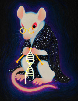 ambiguous_gender anthro barefoot claws digitigrade double_helix eyewear feet fluffy glasses knitting_needle simple_background solo whiskers ink-the-artist mammal mouse murid murine rodent hi_res