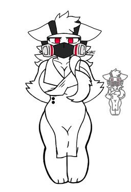 3_toes anthro big_breasts breasts clothed clothing crossgender feet female fur gas_mask mask mtf_crossgender red_eyes solo toes white_body white_fur zeroaku changed_(video_game) dr._k_(changed) hi_res