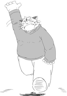 anthro biped blush bottomwear clothing eyes_closed hoodie humanoid_hands kemono male overweight overweight_anthro overweight_male pants simple_background solo topwear white_background hone-bk felid mammal pantherine tiger 2015 monochrome