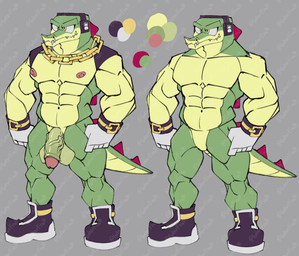 abs anthro balls barazoku biceps clothing deltoids electronics footwear forearm_muscles genitals glans gloves handwear headphones humanoid_genitalia humanoid_penis male muscular muscular_anthro muscular_male nipples nude nude_anthro nude_male obliques pecs penis quads shoes solo standing stocky trapezius triceps v-cut vein veiny_penis gatorfruitt sega sonic_the_hedgehog_(series) vector_the_crocodile crocodile crocodilian reptile scalie hi_res model_sheet