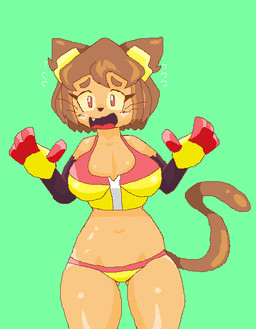 anthro bikini bra breasts clothing female green_background panties shy simple_background solo swimwear two-piece_swimsuit underwear cool_cola gameoverse glitch_productions kit_bodega domestic_cat felid feline felis mammal digital_media_(artwork) pixel_(artwork)