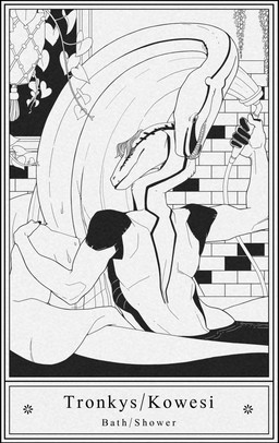 anthro bath bathing_together black_border border duo male romantic romantic_couple sex_work shower shower_head text water heskynn kinktober aquatic compsognathid compsognathus dinosaur plesiosaur prehistoric_species reptile saurischian scalie theropod english_text flat_colors monochrome