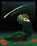 anthro antlers big_hair black_sclera bone clothed clothing female flower grass green_body green_hair green_skin hair horn mouth_closed night outside plant shooting_star sitting skull skull_head sky solo star starry_sky conditional_dnp welwraith scraper_city wicker_(welwraith) deer mammal 2024 digital_drawing_(artwork) digital_media_(artwork) signature