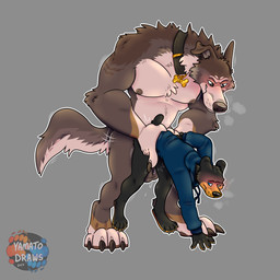 anthro balls big_feet blue_eyes blush bodily_fluids bottomless breath clothed clothing collar collar_only cum duo feet fur genital_fluids genitals heterochromia holding_hips holding_up_other_character hoodie hoodie_only larger_male larger_on_top male male/male male_penetrated male_penetrating male_penetrating_male motion_lines muscular muscular_anthro muscular_male name_tag nipples nude on_top panting partially_clothed paws pecs penetration penile penile_penetration sex simple_background size_difference tail topwear topwear_only yamatopawa mythology rog_(rogulus) yamato_burr american_black_bear bear black_bear canid canine canis mammal mythological_canine mythological_creature ursine werecanid werecanine werecreature werewolf wolf 1:1 absurd_res digital_media_(artwork) hi_res