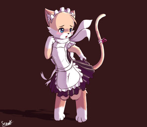 accessory alternative_fashion anthro blush bow_(feature) bow_accessory bow_ribbon clothing dress furgonomics goth gothic_lolita j-fashion lolita_(fashion) maid_uniform male ribbons scarf shadow shy simple_background solo tail tail_accessory tail_bow tail_ribbon uniform senz domestic_cat felid feline felis mammal 2016 hi_res