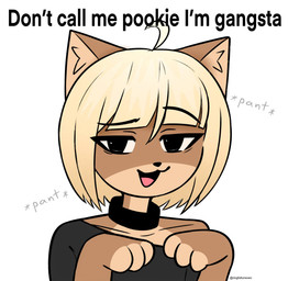 :3 anthro collar eyebrows female looking_at_viewer raised_eyebrow simple_background solo text white_background dogfailureowo hana_(dogfailureowo) canid canine canis domestic_dog mammal bust_portrait english_text hi_res portrait