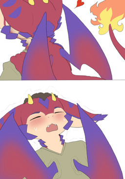 age_regression bestiality blush cloacal dominant dominant_young duo feral feral_dominating_human fire green_eyes horn human_on_feral human_to_feral interspecies kissing male male/male merge_transformation merging mid_transformation nude open_mouth permanent permanent_transformation red_body scales species_transformation tail transformation wings young young_feral young_male gushoafterdark league_of_legends riot_games tencent smolder_(lol) human mammal absurd_res comic digital_media_(artwork) hi_res