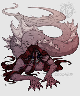 blood blood_in_mouth bodily_fluids breasts female fin gills hair long_hair lying membrane_(anatomy) on_front red_hair scales sharp_teeth solo split_form teeth webbed_hands zegzagun aquatic merfolk 5:6 hi_res