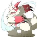 anthro belly cute_fangs fangs fur kemono male markings overweight overweight_anthro overweight_male pink_nose red_body red_fur red_markings simple_background solo teeth white_background white_body white_fur emufu nintendo pokemon generation_3_pokemon pokemon_(species) zangoose 1:1 2015