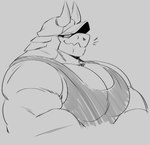2_horns anthro barazoku baseball_cap big_pecs biped clothing eyes_closed furgonomic_headwear furgonomics hat headgear headwear horn male muscular muscular_anthro muscular_male pecs shirt solo tank_top toothy_smile topwear castrodour nintendo pokemon aggrodour aggron generation_3_pokemon pokemon_(species) absurd_res bust_portrait hi_res monochrome portrait shaded sketch