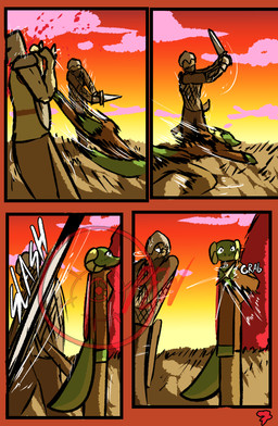 anthro blood bodily_fluids clothed clothing female gore group horn male melee_weapon sword tail text weapon brradett lernie_(brradett) human mammal scalie absurd_res comic hi_res