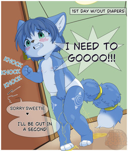 aged_down anthro blush bodily_fluids clothed clothing dialogue dutch_angle embarrassed female genital_fluids nipples omorashi onomatopoeia panties panties_only peeing solo sound_effects text topless underwear underwear_only urine wetting white_clothing white_panties white_underwear young young_anthro young_female bitesizedcookie nintendo star_fox krystal_(star_fox) canid canine fox mammal english_text hi_res