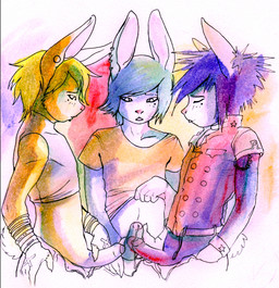 adolescent alternative_fashion anthro biped bodily_fluids bottomwear bottomwear_pull bracelet button_(fastener) clothed clothing clothing_lift clothing_pull comparing comparing_penis ear_piercing erection facial_piercing foreskin front_view genital_fluids genitals group handjob humanoid_genitalia humanoid_penis jewelry labret_piercing lip_piercing male male/male midriff nude pants pants_pull partially_retracted_foreskin penile penis piercing precum precum_on_penis retracted_foreskin scene_(fashion) scene_haircut sex shirt shirt_lift side_view standing topwear young tictac_(artist) lagomorph leporid mammal rabbit colorful_theme half-length_portrait mixed_media painting_(artwork) pen_(artwork) portrait traditional_media_(artwork) traditional_painting_(artwork) traditional_watercolor_(artwork) watercolor_(artwork)