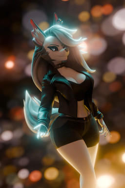 abstract_background anthro bottomwear breasts cheek_tuft claws cleavage clothed clothing collar crop_top denim denim_bottomwear denim_clothing denim_shorts ear_piercing ear_tuft eyelashes facial_tuft female female_anthro fur glowing glowing_eyes grey_body grey_fur hair hand_outstretched hotpants jacket leather leather_clothing leather_jacket leather_topwear legwear long_hair looking_at_viewer navel notched_ear offering_hand_to_viewer piercing reaching_towards_viewer red_sclera shirt shorts solo standing stockings tail teeth topwear tuft white_body white_eyes white_fur white_hair fever-dreamer samzan_(modeler) hellaverse helluva_boss mythology loona_(helluva_boss) canid canid_demon canine canis demon hellhound mammal mythological_canine mythological_creature 2:3 3d_(artwork) absurd_res digital_media_(artwork) hi_res
