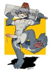 2017 abs anthro aquila_(imoyasu_muteki) areola balls big_feet big_penis bodily_fluids broken_sword canid canine canis cheek_tuft circumcised claws countershade_face countershade_fur countershade_torso countershading cum erection facial_tuft feet fluffy fluffy_tail fur genital_fluids genitals glans grey_body grey_fur hi_res humanoid_genitalia humanoid_penis male mammal melee_weapon milkytiger1145 muscular nipples paddle_sword pawpads paws penetration penis pink_nipples pubes sex_toy sex_toy_in_urethra sex_toy_insertion solo standing sword tail tuft urethral urethral_penetration weapon white_body white_fur wolf