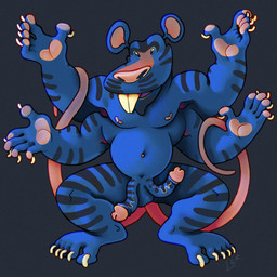 2_tails 4_arms anthro bald_tail blue_body blue_fur blue_skin claws curved_penis erection feet flexing fur genitals glans humanoid_feet long_teeth male multi_arm multi_limb multi_tail nipples pawpads penis pink_glans pink_nipples pink_nose pink_pawpads pink_tail plantigrade raised_arms showing_armpit silly_face simple_background small_eyes smile solo striped_body striped_fur striped_genitalia striped_penis stripes tail wide_nose ravuer alisa_seleznyova_(series) soyuzmultfilm the_mystery_of_the_third_planet alien tigerrat tigrokrys 1:1 hi_res