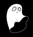 ambiguous_gender armless black_background black_eyes bodily_fluids crying legless open_mouth pupils simple_background solo tears tongue white_body white_pupils white_tongue espyfur undertale undertale_(series) napstablook ghost spirit 2021 absurd_res black_and_white english_description flat_colors hi_res monochrome