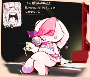 4_fingers ambiguous_gender ambiguous_human anthro bottomwear chibi clothed clothed_anthro clothed_female clothing concert crossed_legs cutaway duo ear_piercing electronics eyebrows eyes_closed eyewear female female_anthro fingers floppy_ears footwear fur heart_symbol holding_microphone holding_object lop_ears microphone midriff monotone_body monotone_fur number open_mouth piercing pink_bottomwear pink_clothing pink_eyewear pink_footwear pink_shoes pink_skirt pink_sunglasses pink_topwear screaming shoes singing sitting skirt solo_focus sparkles stage sticker sunglasses teeth text topwear white_body white_ears white_fur ligma_(artist) bombun fan_screaming_at_madison_beer_performance bombun_(kekitopu) human lagomorph leporid mammal rabbit 2025 digital_media_(artwork) english_text hi_res meme shaded soft_shading