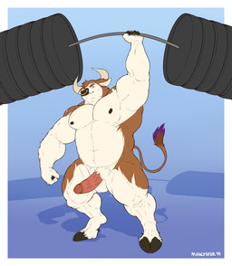 barbell belly exercise genitals humanoid_genitalia humanoid_penis male muscular muscular_male penis solo weightlifting weights workout manlyster skyy bovid bovine cattle mammal hi_res