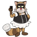 anthro biped brown_body cellphone clothing electronics maid_uniform male phone red_nose slightly_chubby smartphone solo uniform fictionist12 robot_dreams rascal_(robot_dreams) mammal procyonid raccoon 1:1 2024 hi_res