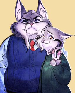 anthro clothing duo gesture grey_body hand_gesture male simple_background sweater topwear v_sign vest g1evut_(artist) disney zootopia milton_lynxley pawbert_lynxley canada_lynx felid feline lynx mammal hi_res father_(lore) father_and_child_(lore) father_and_son_(lore) parent_(lore) parent_and_child_(lore) parent_and_son_(lore) son_(lore)