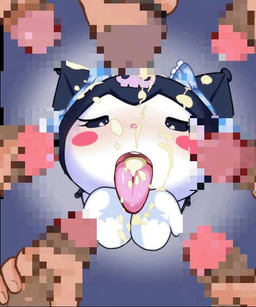 bodily_fluids bukkake cum cum_in_mouth cum_inside cum_on_face female genital_fluids group male male/female chinchi_ko onegai_my_melody sanrio kuromi demon human lagomorph leporid mammal rabbit 5:6 animated censored no_sound short_playtime video