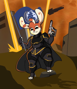 3_toes 4_fingers antennae_(anatomy) anthro cape clothed clothing damaged_building dipstick_antennae feet fingers flag flag_(object) fur gun holding_flag holding_gun holding_object holding_ranged_weapon holding_weapon laser male multicolored_antennae orange_body orange_fur outside pink_nose ranged_weapon ruined_city solo spacecraft toes uniform vehicle weapon white_body white_fur unknown_artist disney helldivers lilo_and_stitch fan_character ferlo alien experiment_(lilo_and_stitch) hi_res