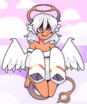 claws cute_fangs fangs feathered_wings feathers female hair horn not_furry pincers skull_eyes solo teeth white_hair wings discount-supervillain demon horned_humanoid humanoid mimic 2022