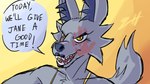 anthro bikini clothed clothing determined dialogue female fur grey_body grey_fur slap_mark solo swimwear text two-piece_swimsuit yellow_eyes biscotti5000 nyx_(biscotti5000) canid canine canis mammal wolf 16:9 english_text hi_res widescreen