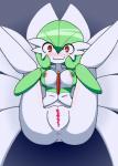 2018 anus blush breasts butt censored clothed clothing female gardevoir generation_3_pokemon genitals green_hair grey_body grey_skin hair heart_censor heart_symbol looking_at_viewer nei_chi nintendo nipples partially_clothed pokemon pokemon_(species) presenting presenting_pussy pussy red_eyes solo spread_legs spreading
