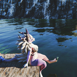 anthro big_breasts bikini breasts clothing female gem jewelry lake mountain multicolored_body sitting sitting_on_ground slightly_chubby smile solo swimwear thick_thighs tongue tongue_out two-piece_swimsuit water wide_hips zeta_novabeast zetafrostrenders novabeast 1:1 3d_(artwork) blender_(artwork) blender_cycles_(artwork) digital_media_(artwork) hi_res