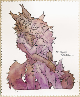 anthro chuckling duo ear_tuft eyes_closed face_lick fingers fluffy fluffy_tail fur fur_markings giggle hair hands_on_shoulders hands_on_waist hug hugging_another laugh leaning leg_tuft licking long_hair long_tail male male/male markings messy_hair multicolored_body multicolored_fur open_mouth ribs simple_background smile tail teeth thigh_tuft tongue tongue_out tuft cvrkn felix_(vvaltz) viktor_(deztort) felid feline felis lynx mammal rodent sciurid absurd_res digital_drawing_(artwork) digital_media_(artwork) hi_res
