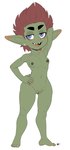 5_fingers 5_toes areola breasts brown_hair feet female fingers genitals green_body green_skin hair hand_behind_head hand_on_hip humanoid_pointy_ears navel nipples not_furry nude open_mouth open_smile pointy_ears purple_eyes pussy sharp_teeth short_hair simple_background small_breasts smile solo teeth toes white_background nerdbayne minerva_(shidyk) goblin humanoid 2025 absurd_res hi_res signature