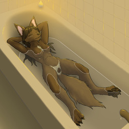 4_toes animal_genitalia animal_vulva anthro bath bathing biped breasts brown_body candle canine_genitalia canine_vulva chest_tuft claws eyes_closed feet female fur genitals hair multicolored_body multicolored_fur nipples nude pawpads paws solo tail toe_claws toes tuft vulva water wet dawnlux blizzard_entertainment warcraft trefoils_(character) canid canine mammal werecanid werecreature worgen 1:1 digital_media_(artwork) hi_res