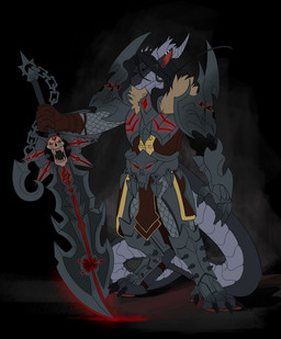 anthro armor black_hair clothing hair holding_melee_weapon holding_object holding_sword holding_weapon horn male melee_weapon piercing solo standing sword weapon mordorinka blizzard_entertainment warcraft scalie hi_res