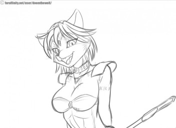 accessory anthro arm_markings armor bangs big_breasts bra breasts cheek_tuft choker cleavage clothed clothing eyebrows eyelashes facial_tuft female front_view fur fur_markings fur_tuft gem glistening glistening_eyes glistening_nose hair hair_accessory hairband hands_behind_back happy holding_object holding_staff holding_weapon jewelry long_hair looking_at_viewer looking_forward makeup markings mascara necklace open_mouth open_smile pointy_ears prick_ears short_hair simple_background skimpy small_waist smile snout solo spiky_hair staff straight_hair tattoo teeth text tongue tribal tribal_markings tribal_tattoo tuft unconvincing_armor underwear weapon white_background doomthewolf nintendo star_fox krystal_(star_fox) canid canine fox mammal 2015 black_and_white bust_portrait digital_media_(artwork) english_text monochrome portrait sketch url