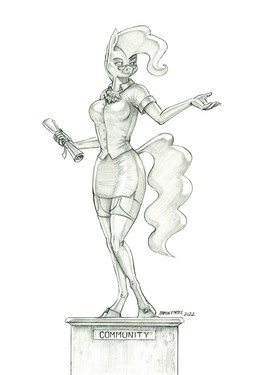 anthro bottomwear breasts clothed clothing eyewear female furgonomics glasses hooves scroll sculpture shirt skirt solo statue tail tail_through_skirt topwear baron_engel friendship_is_magic hasbro my_little_pony mayor_mare_(mlp) earth_pony equid equine horse mammal pony 2022 graphite_(artwork) greyscale hi_res monochrome traditional_media_(artwork)