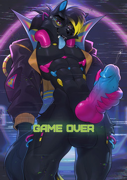 abs anthro balls biped bottomless bottomless_anthro bottomless_male claws clothed clothed_anthro clothed_male clothing erection fingers front_view fur game_over gameplay_mechanics genitals hair looking_at_viewer male navel partially_clothed partially_clothed_anthro partially_clothed_male penis smile solo standing tail teeth tongue tlt_echelon canid canine mammal 2026 digital_drawing_(artwork) digital_media_(artwork) hi_res
