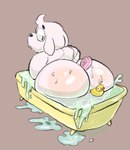 anthro balls bath bathing bathtub big_butt butt claw_foot_bathtub genitals hair huge_butt looking_back male nude partially_submerged penis simple_background solo water wet simplybobcat undertale undertale_(series) dogamy canid canine canis domestic_dog mammal hi_res