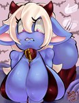 big_breasts bikini blush breasts clothing collar disembodied_hand duo fake_horns female huge_breasts latex leash not_furry solo_focus swimwear two-piece_swimsuit sinamoncake1 league_of_legends riot_games tencent poppy_(lol) humanoid yordle absurd_res digital_media_(artwork) hi_res