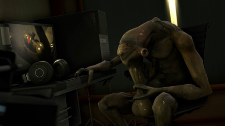 2_fingers 3_arms autofellatio balls big_penis blinking chair computer electronics erection fingers furniture genitals looking_at_porn male masturbation multi_arm multi_eye multi_limb not_furry office_chair on_chair oral oral_masturbation penile penile_masturbation penis pornography red_eyes sitting sitting_on_chair solo margevonn half-life valve alien vortigaunt 16:9 2022 3d_(artwork) 3d_animation 4k absurd_res animated digital_media_(artwork) e621_post_recursion english_description hi_res high_framerate short_playtime sound webm widescreen