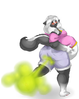 anthro barefoot belly belly_grab big_belly big_butt blush bottomwear breasts butt clothed clothing denim denim_bottomwear denim_clothing denim_shorts fart fart_cloud fart_fetish feet female green_fart_cloud hair long_hair looking_back medium_breasts midriff narrowed_eyes one_eye_closed one_leg_up open_mouth overweight overweight_anthro overweight_female pants raised_leg shirt shorts simple_background solo standing tail topwear undershirt white_background lazei jessica_(coaster14) mammal mephitid skunk 2015 hi_res