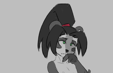 4_fingers accessory anthro black_body black_fur black_hair black_nose cockslap countershade_face countershading disembodied_penis duo erection eyes_closed female fingers flat_chested fur genitals green_eyes grey_background hair hair_accessory hair_ring hand_on_chin humor long_hair looking_at_genitalia looking_at_penis male male/female motion_lines nude open_mouth penis ponytail simple_background slap surprise_cockslap teeth tongue young young_anthro young_female 4chan_anon unknown_artist blizzard_entertainment warcraft li_li_stormstout bear human mammal pandaren 2025 animated colored_sketch digital_drawing_(artwork) digital_media_(artwork) sketch