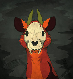 ambiguous_gender black_eyes bone brown_body brown_fur brown_inner_ear empty_eyes fangs feral fur green_horn grey_background horn looking_at_viewer orange_body orange_fur red_body red_fur simple_background skull skull_head solo teeth sebdoggo greg_(sebdoggo) undead unknown_species zombie 2014 adobe_photoshop_(artwork) aliasing cel_shading digital_drawing_(artwork) digital_media_(artwork) headshot_portrait low_res microsoft_paint_(artwork) portrait shaded