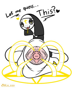 :3 animal_genitalia cervix clitoris cloaca cloacal clothing dialogue faux_gaping_cloaca female feral gaping gaping_cloaca genitals horizontal_cloaca looking_at_viewer magic magic_tentacle nun nun_habit nun_outfit occult_symbol pentagram pentagram_circle presenting presenting_cloaca religious_clothing seductive solo spread_cloaca spreading symbol tentacles text tongue tongue_out white_body lasso_(artist) sunake reptile scalie snake 2024 english_text hi_res