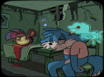 blood bodily_fluids body_horror crt_effect death decapitation disembodied_hand duo_focus furniture ghost_hand gore group holidays marker picture_frame table trio vhs_filter trevor-fox halloween trevor-fox_(character) canid canine fox mammal mouse murid murine rodent