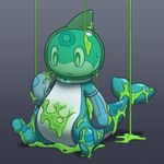 anthro blue_body green_slime simple_background sitting solo kizitoba alien 1:1 2017