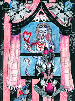 accessory alternative_fashion anthro blood bodily_fluids bow_(feature) bow_accessory bow_ribbon dreadlocks female glamfur goth gothic_lolita group hair_accessory hair_bow hair_ribbon heart_symbol j-fashion lolita_(fashion) male ribbons spider_web tail victorian_goth chival leelee_(pink_fox) canid canine canis domestic_dog mammal vampire 3:4 crayon_(artwork) marker_(artwork) mixed_media pen_(artwork) traditional_media_(artwork)