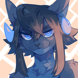 abstract_background anthro black_hair black_nose blue_body blue_eyes blue_fur blue_horn closed_smile female fur grey_body grey_fur hair horn looking_at_viewer mouth_closed narrowed_eyes nude pupils smile solo unsigned whiskers white_pupils corzh77 corzh_(corzh77) felid mammal 1:1 absurd_res bust_portrait digital_media_(artwork) hi_res icon portrait